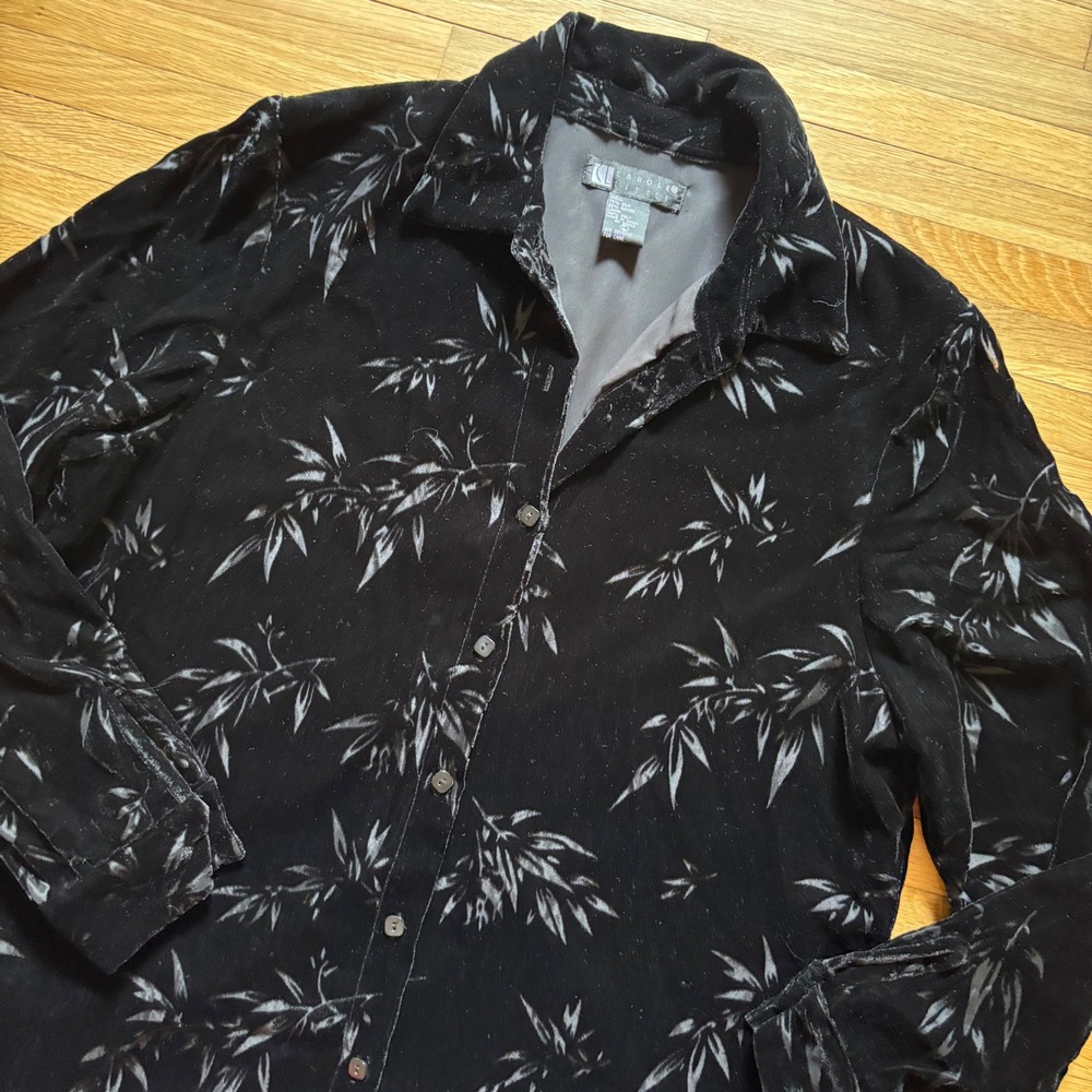 Vtg 90s Velvet Bamboo Burnout Silk Blend Shirt L Button Down Witchy Whimsigoth